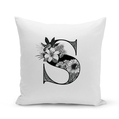 Botanical Letter White Pillow Cover - Personalized
