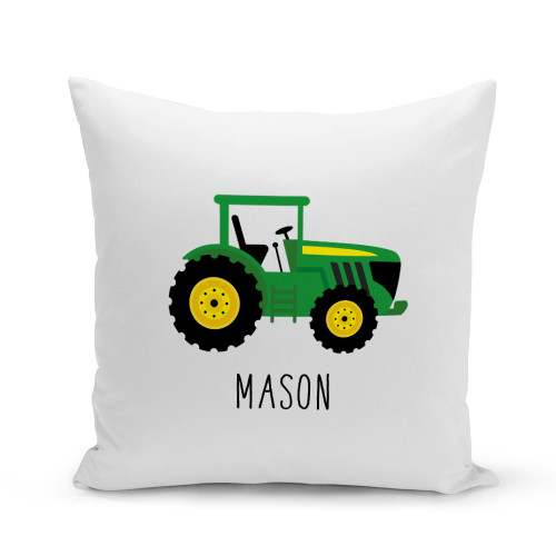 Green Tractor White Pillow Cover - Personalized