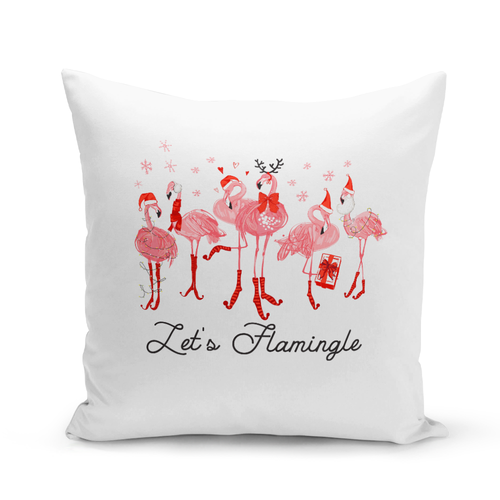 Let's Flamingle White Pillow Cover