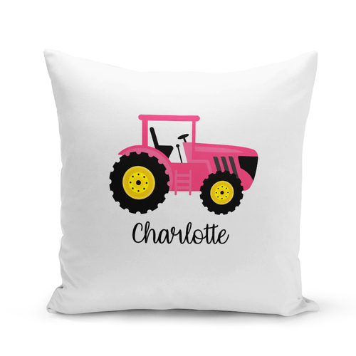 Pink Tractor White Pillow Cover- Personalized