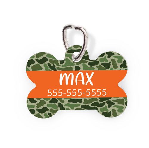 Green Camo Bone Pet Tag