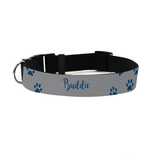 Gray/Navy Paw Prints Pet Collar