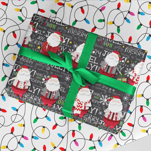 Checkerboard Santa Jumbo Rolled Gift Wrap and Labels, Current Catalog
