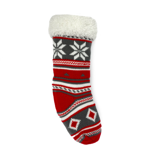 Snowflake Knit Stocking - Red/Grey