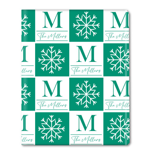 Monogram Green Snowflake Squares Personalized Gift Wrap