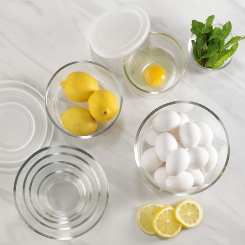 Round Glass Storage Bowl Set & Lids