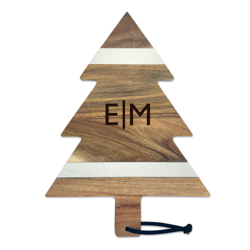 Acacia & Stone Tree Serving Board Engraved Split Monogram
