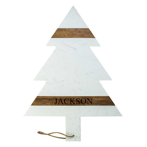 Holiday Tree Shaped Stone & Acacia Board - Engraved Name