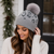 Gray Leopard Pom Beanie - Embroidered