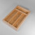 An angled shot of the empty bamboo bag organizer, highlighting its sturdy construction and the four separate compartments designed for different bag sizes.