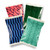 A set of four reusable ice packs in assorted colors and patterns, including red, blue, and green, are fanned out against a white background.