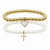 Heart & Cross Charm Beaded Bracelets - White/Gold