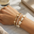 Gold Cross & Beads Stretch Bracelets - Ivory/Clear