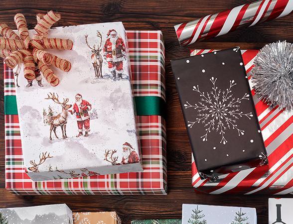 Gift Wrap Collection with Santa and Snowflake Wrapping Paper