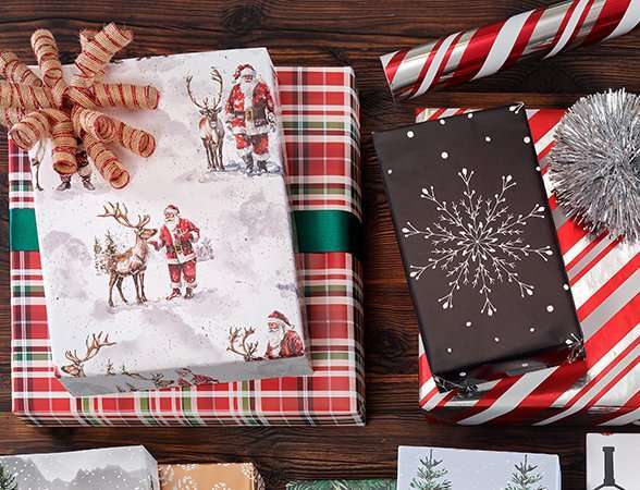 Gift Wrap Collection with Santa and Snowflake Wrapping Paper