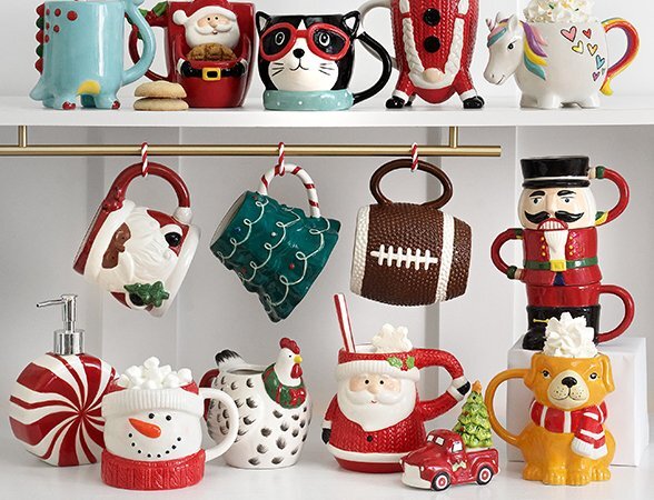 Festive holiday mugs with cheerful designs and seasonal charm