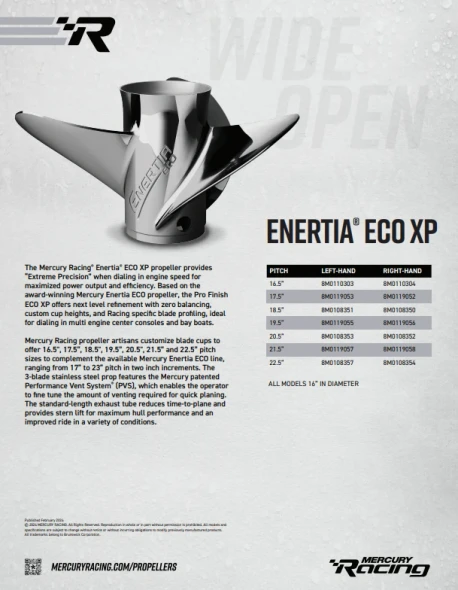 Mercury Enertia ECO 16 x 21 RH 3-Blade Stainless Steel Propeller 8M0151259
