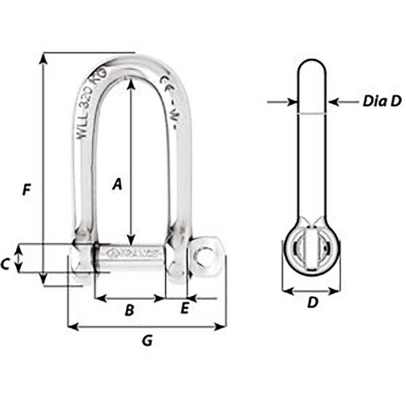 Wichard Self-Locking Long D Shackle - Diameter 6mm - 1\/4" [1213W]