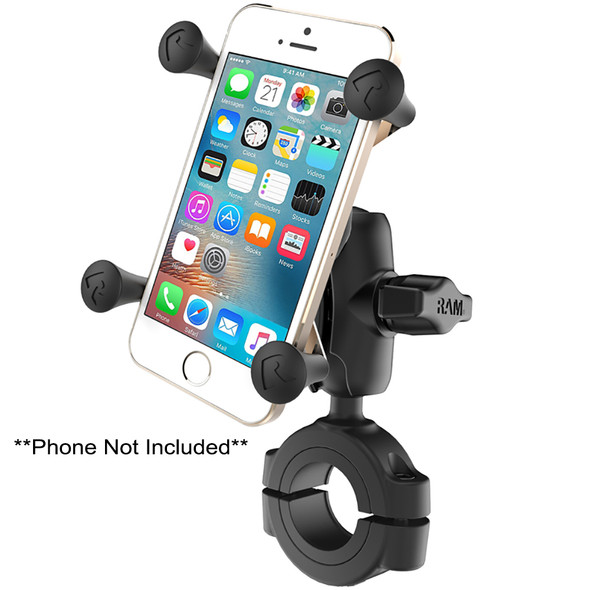 RAM Mount RAM Torque 1 1\/8" - 1 1\/2" Diameter Handlebar\/Rail Base with B Size 1" Ball, Short Arm and X-Grip for Phones [RAM-B-408-112-15-A-UN7U]
