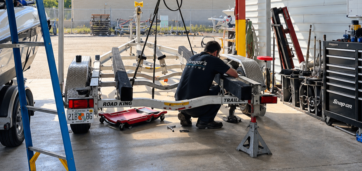 Technician Fixing Boat Trailer in Largo, FL