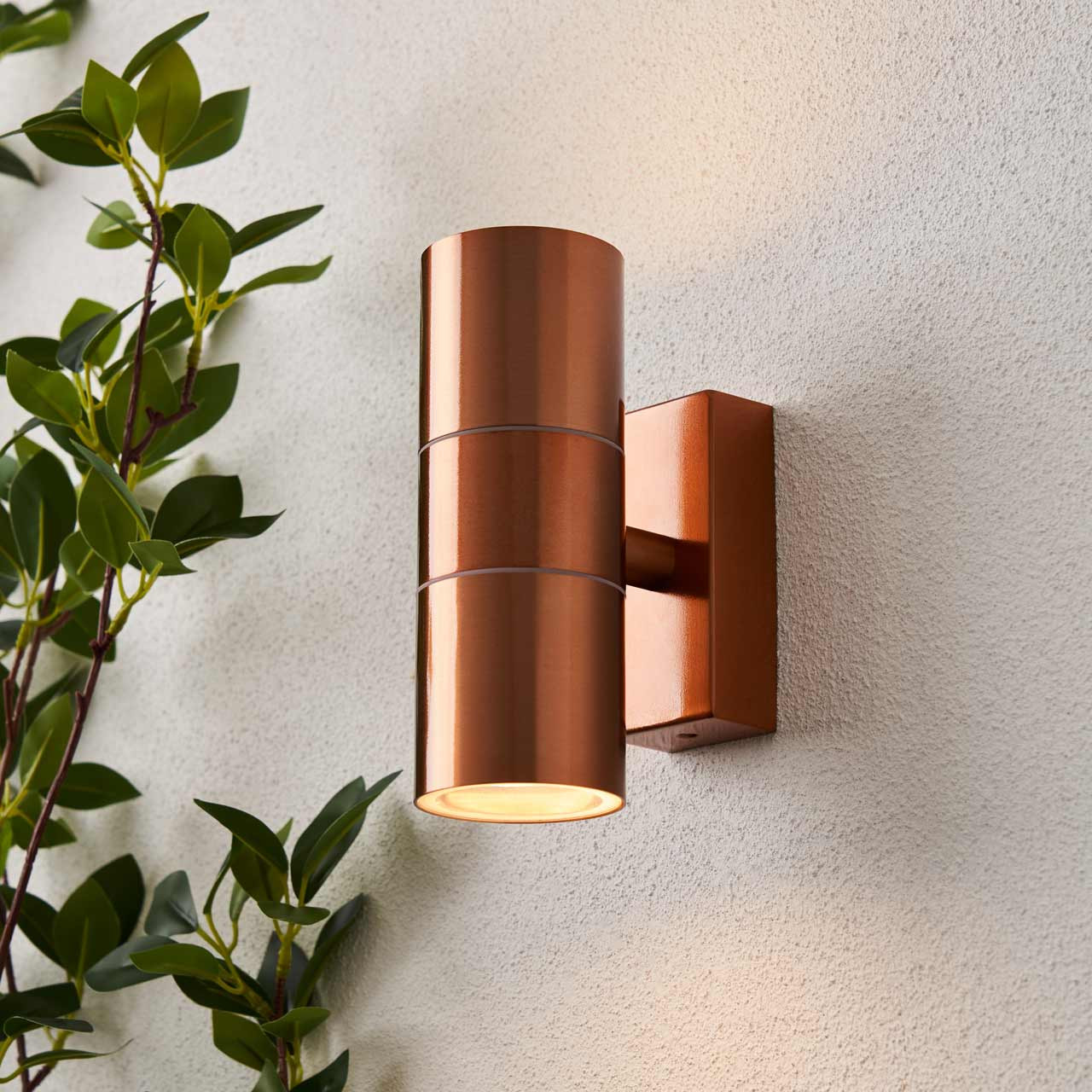 Zink LETO Outdoor Up and Down Wall Light Copper | SimplyLED
