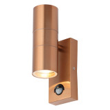Zinc LETO Outdoor Up and Down Wall Light with PIR Copper 2