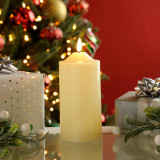 Festive 15cm Battery Operated Wax Firefly Pillar Candle With Timer Ivory