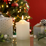 Festive 10cm Battery Operated Wax Firefly Pillar Candle With Timer White 1