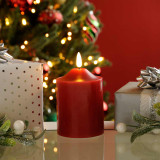 Festive 10cm Battery Operated Wax Firefly Pillar Candle With Timer Red 1