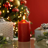 Festive 12.5cm Battery Operated Wax Firefly Pillar Candle With Timer Red 1