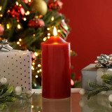 Festive 15cm Battery Operated Wax Firefly Pillar Candle With Timer Red 1