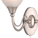 Firstlight Santana Style 2-Light Wall Light with On/Off Pull Cord in Satin Steel and Opal Glass 2