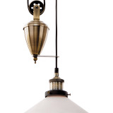 Firstlight Empire Industrial Style Rise and Fall Pendant Light in Antique Brass and Opal Glass 2