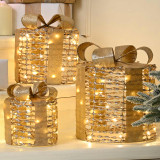 Festive Set Of 3 Battery Operated Lit Champagne Gold Parcels 2