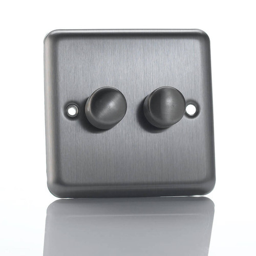 Varilight LED V-Pro Dimmer Switch 250W 2 Gang Brushed Chrome Image 1 Varilight LED V-Pro Dimmer Switch 250W 2 Gang Brushed Chrome Image 1