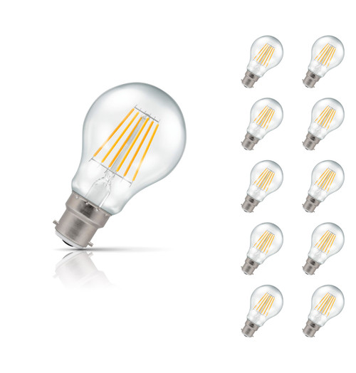 Crompton Lamps Dimmable LED GLS 7.5W B22 Filament (10 Pack) Warm White Clear (60W Eqv) Image 1 Crompton Lamps Dimmable LED GLS 7.5W B22 Filament (10 Pack) Warm White Clear (60W Eqv) Image 1