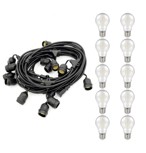 Premium 5m Connectible Outdoor Festoon Light E27 with 10x LED GLS Light Bulbs White