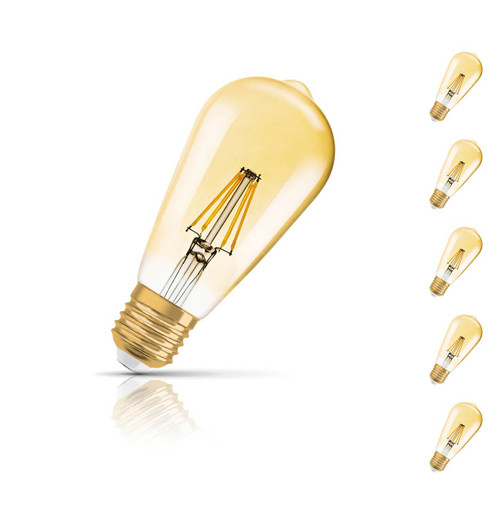 Osram ST64 LED Light Bulb Dimmable E27 6.5W (55W Eqv) Warm White 5-Pack Image 1 Osram ST64 LED Light Bulb Dimmable E27 6.5W (55W Eqv) Warm White 5-Pack Image 1