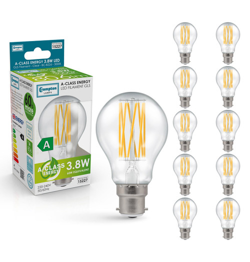 Crompton Ultra-Efficient LED GLS 3.8W B22 10-Pack Warm White (60W Eqv) 1