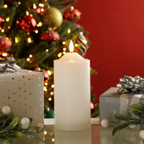 Festive 15cm Battery Operated Wax Firefly Pillar Candle With Timer White
