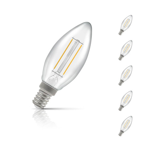 Crompton Candle LED Light Bulb E14 2.5W (25W Eqv) Warm White 5-Pack Clear 1