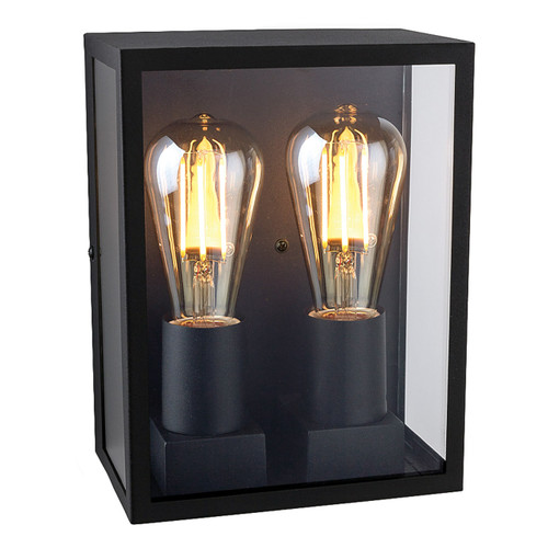Firstlight Houston Modern Style 2-Light Lantern in Black and Clear Glass 1