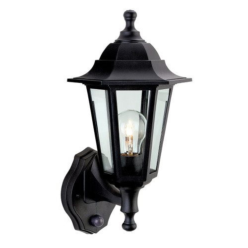 Firstlight Malmo Anti-Corrosion Style Uplight Lantern PIR Sensor in Black and Clear Glass 1