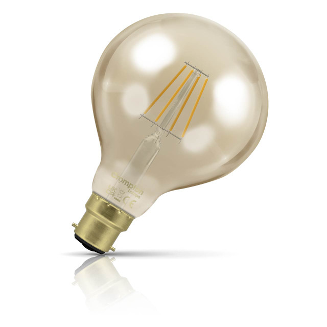 Crompton Globe LED G95 Light Bulb B22 4.5W (35W Eqv) Dim Extra Warm White Antique Filament Bayonet Vintage Gold