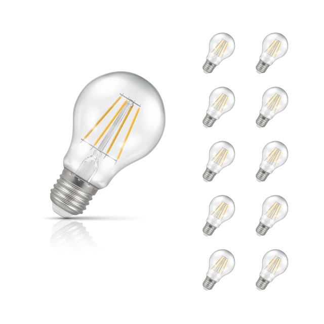 Crompton GLS LED Light Bulb Dimmable E27 7W (60W Eqv) Warm White 10-Pack Filament Clear