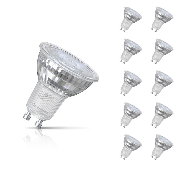 10-Pack Crompton GU10 Spotlight LED Light Bulbs 3.7W (50W Eqv) Cool White Clear Halogen Replacement Twist and Lock 35°