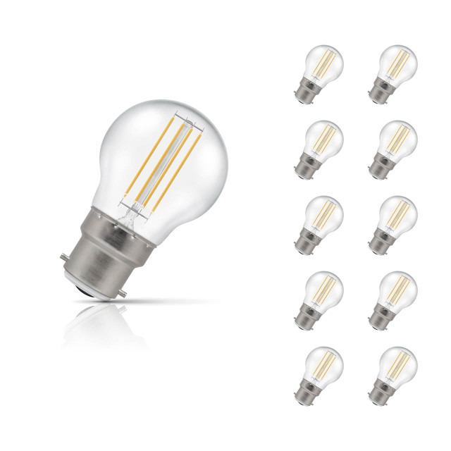Crompton Golfball LED Light Bulb Dimmable B22 4.2W (40W Eqv) Warm White 10-Pack Filament Clear