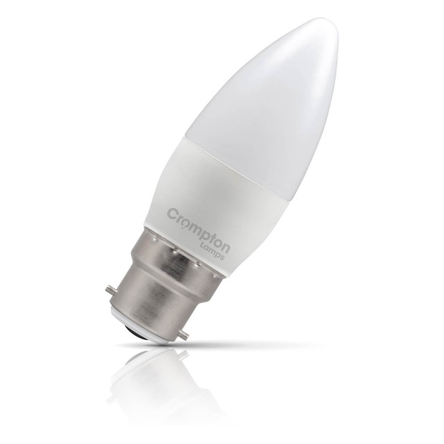 Crompton Candle LED Light Bulb B22 4.2W (40W Eqv) Warm White Opal Bayonet Thermal Plastic Frosted
