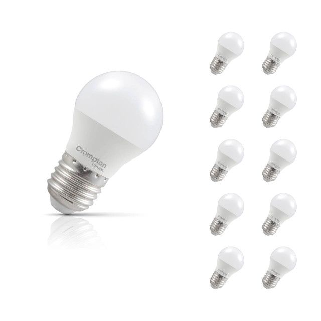 10-Pack Crompton Golfball LED Light Bulbs E27 4.2W (40W Eqv) Warm White Opal Round Screw Frosted