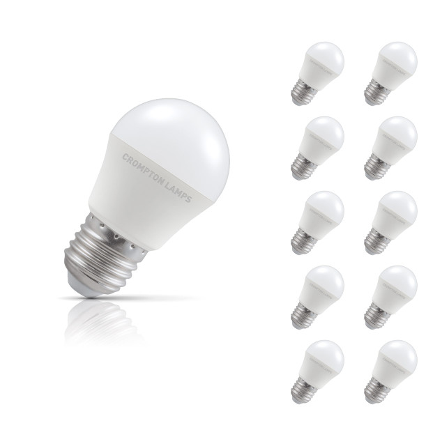 Crompton Golfball LED Light Bulb E27 5.5W (40W Eqv) Cool White 10-Pack Opal 1
